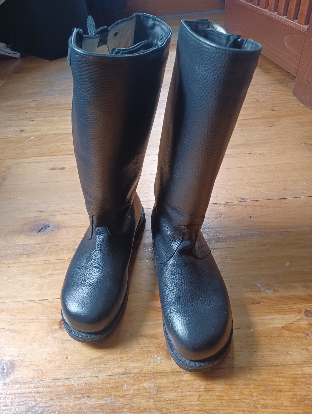 Men's Black Leather Tall Combat Boots - Classic Knee-High Style